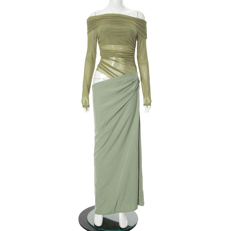 Long Sleeve Off-shoulder Sexy Sheath Stitching Length Dress