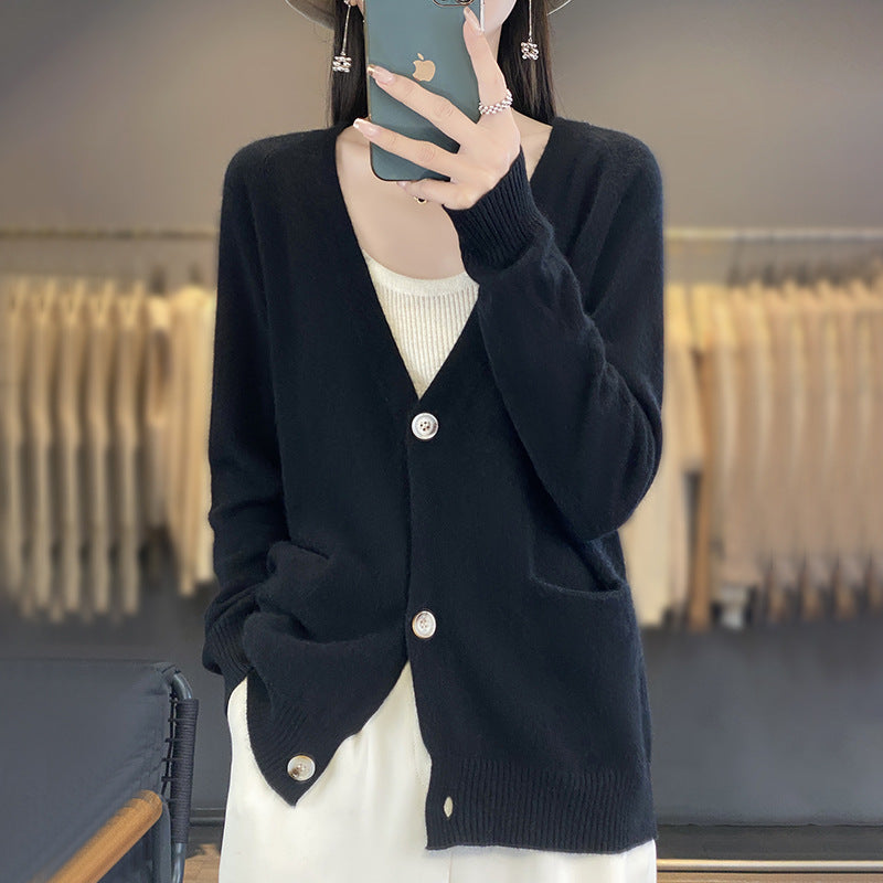 New Knitwear Cardigan Outer Wear Short Sweater With Pocket Coat