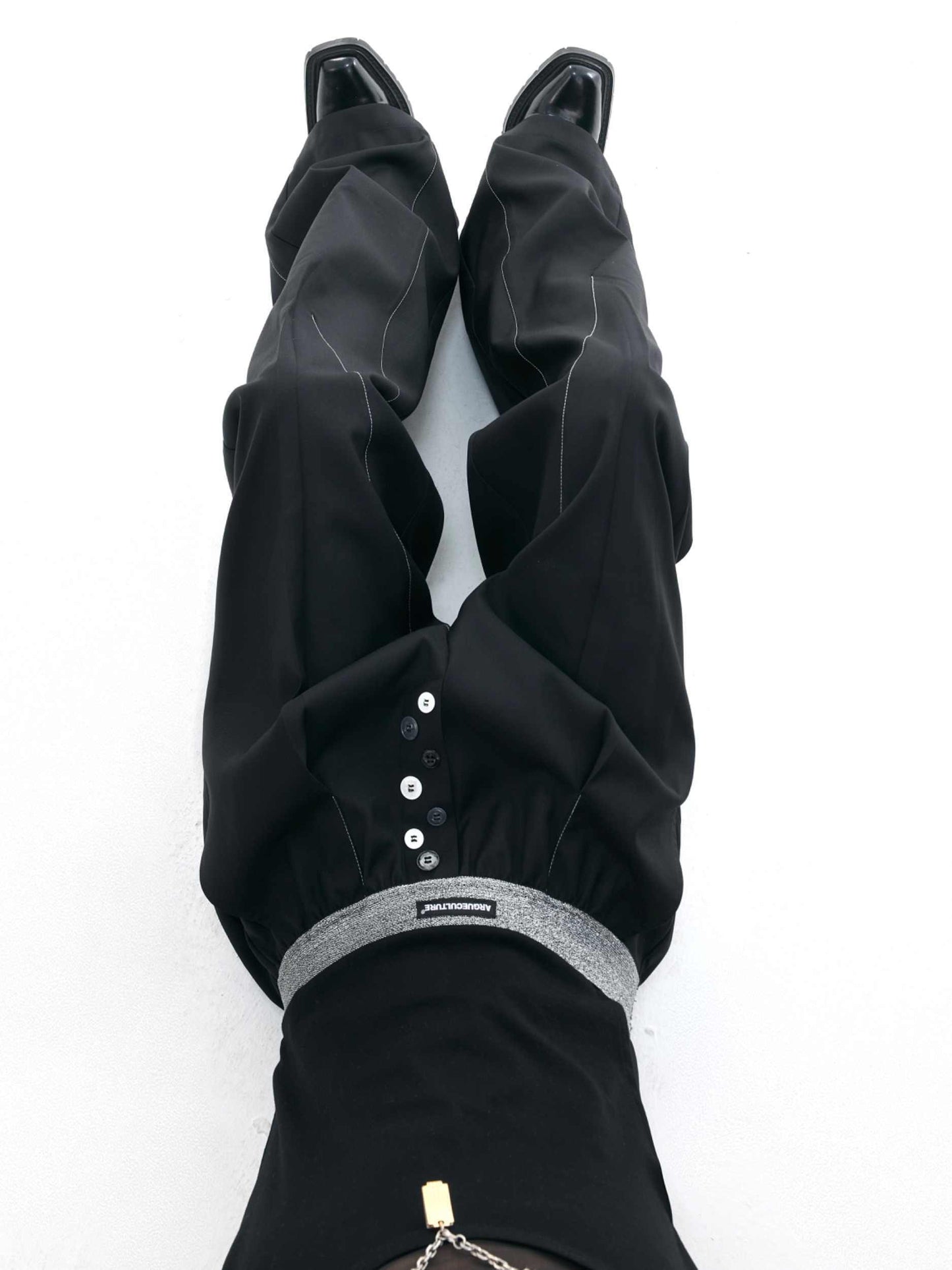 Drooping Straight Suit Pants Button Open Line Design Casual Pants