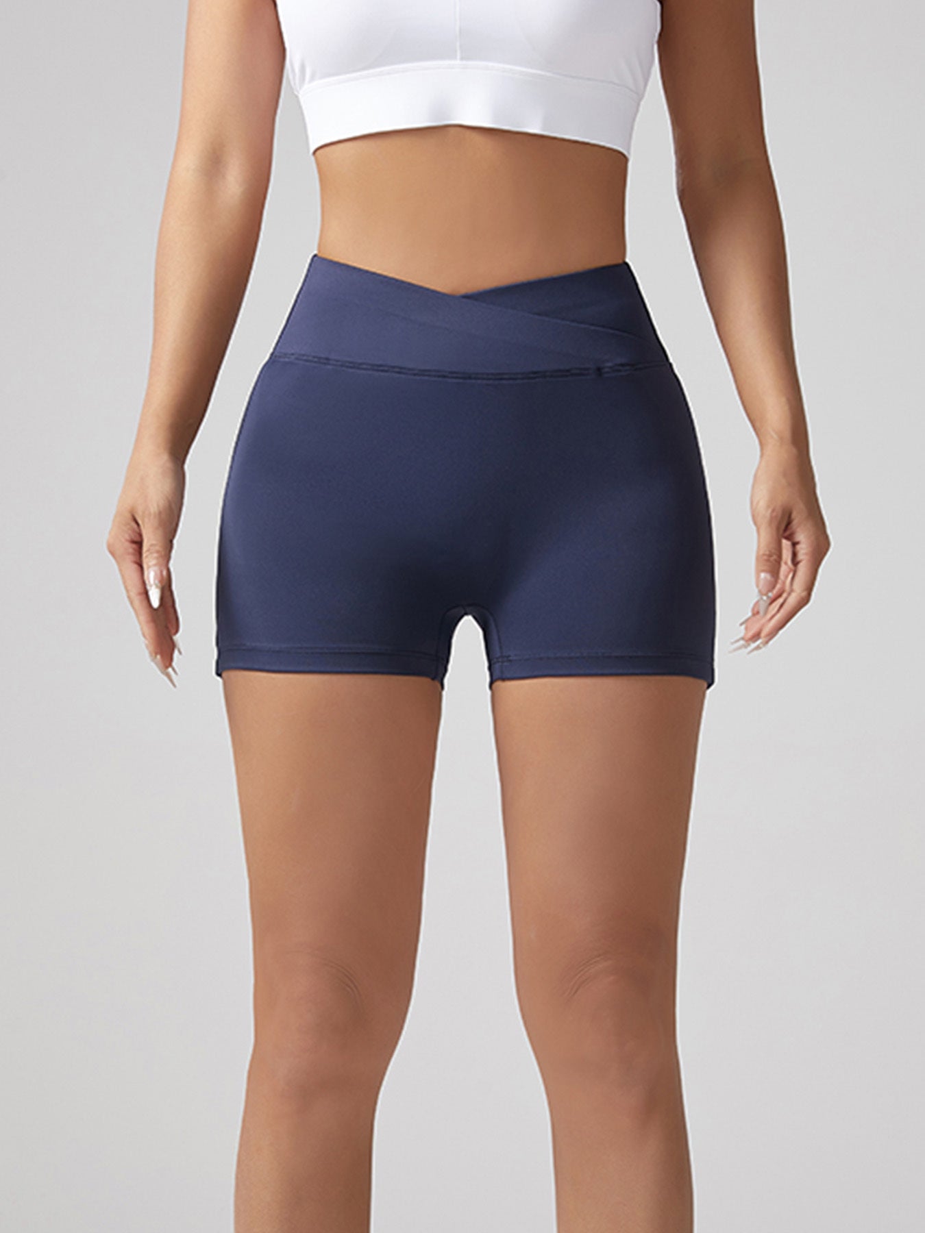 V-waist Stretch Yoga Workwear, Pocket Button Tight Pants, Women's Peach Hip Running And Fitness Shorts