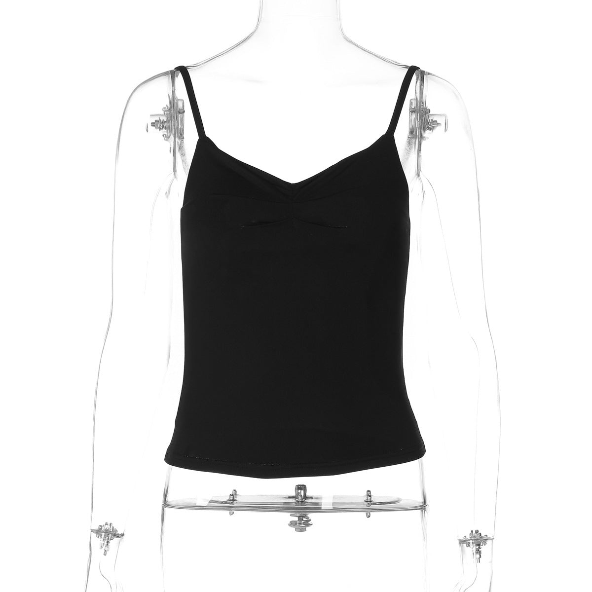 New Fashion V-neck Basic Style Solid Color Slim Strap Backless Vest