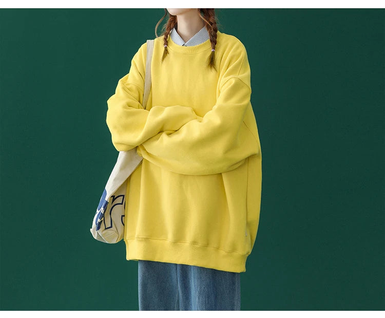 LEGIBLE 2025 Autumn Winter Woman's Hoodies Oversize Female Loose Solid Thicken Fleece Warm Women Sweatshirts Lady