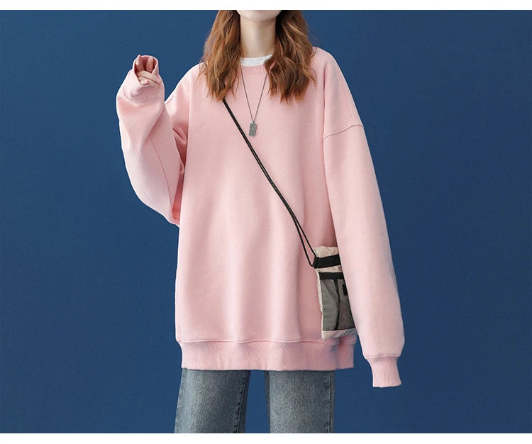 LEGIBLE 2025 Autumn Winter Woman's Hoodies Oversize Female Loose Solid Thicken Fleece Warm Women Sweatshirts Lady