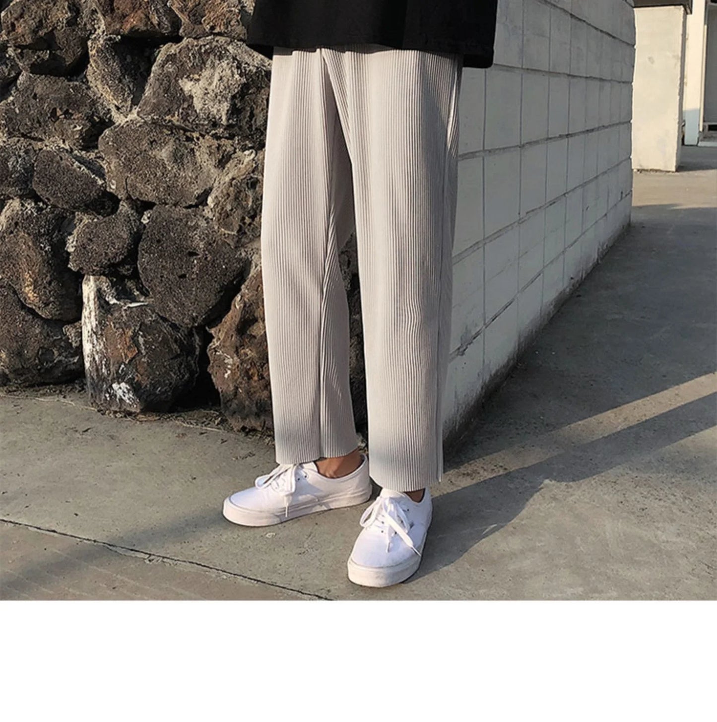 Pleated Pants Men Summer Straight Casual Pants Men Japanese Streetwear Loose Ice Silk Pants Mens Wide Leg Pants Man Trousers