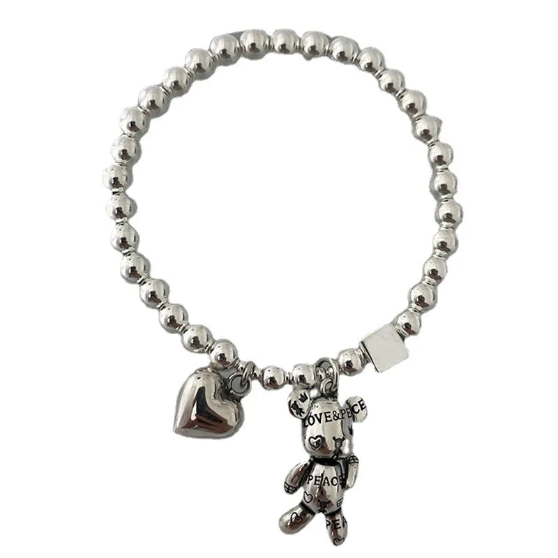 FOXANRY Stamp Bracelets for Women String of Beads Accessories Trend Vintage Simple Cute Bear Pendant Party Jewelry