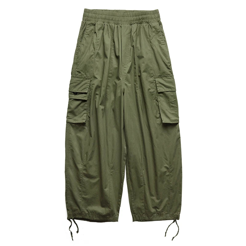 Multi-Pocket Cargo Pants Men's Casual Solid Straight Baggy Wide-leg Cropped Trousers Men Ankle-length Jogger Pants Harem Pants