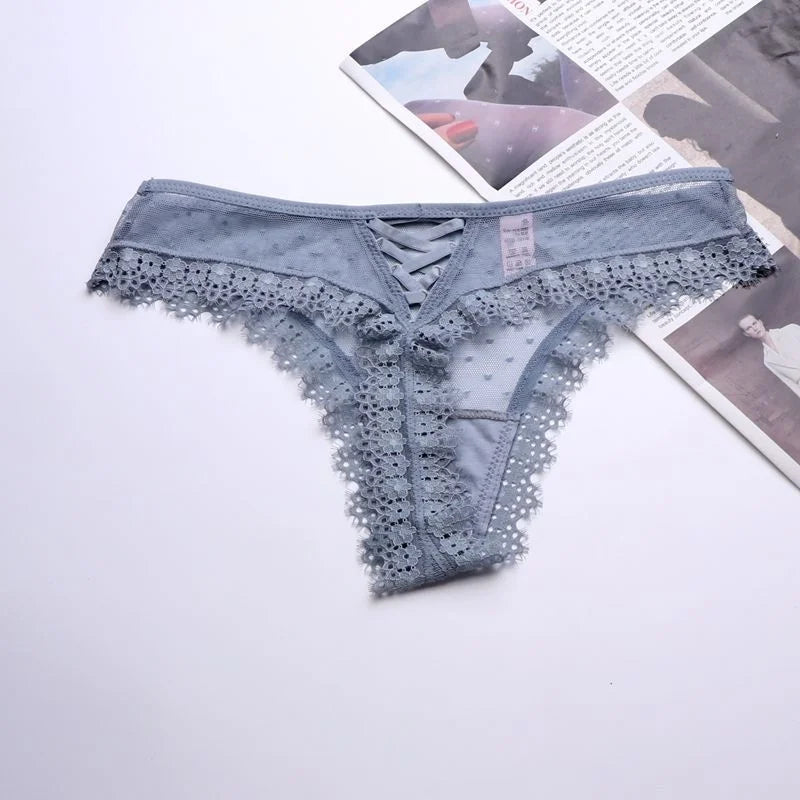 SP&CITY European Bandage Lace Transparent Women's Underwear Sexy Thongs See Trough Hollow Out Panties Mesh Seamless Briefs Tanga