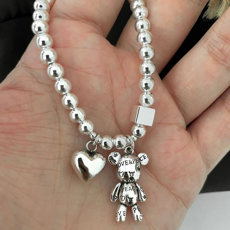 FOXANRY Stamp Bracelets for Women String of Beads Accessories Trend Vintage Simple Cute Bear Pendant Party Jewelry