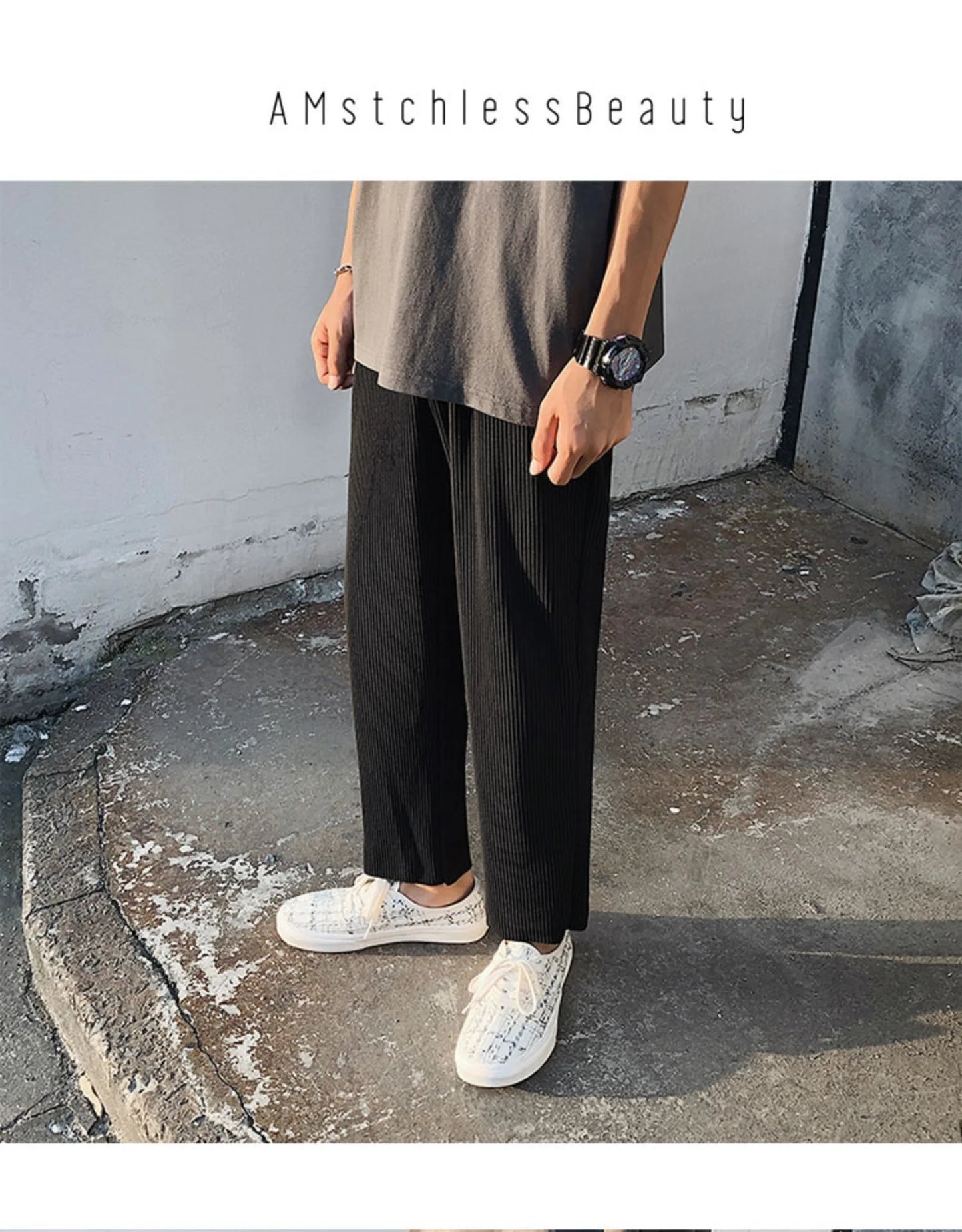 Pleated Pants Men Summer Straight Casual Pants Men Japanese Streetwear Loose Ice Silk Pants Mens Wide Leg Pants Man Trousers