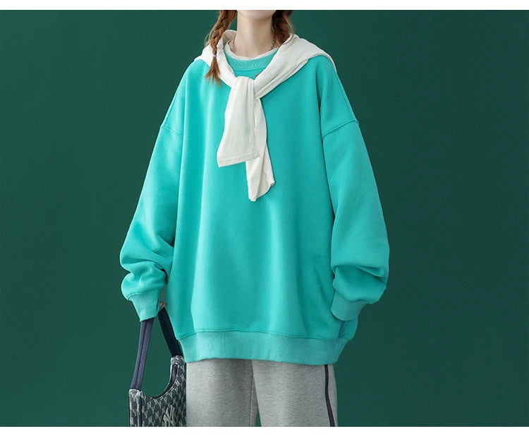 LEGIBLE 2025 Autumn Winter Woman's Hoodies Oversize Female Loose Solid Thicken Fleece Warm Women Sweatshirts Lady