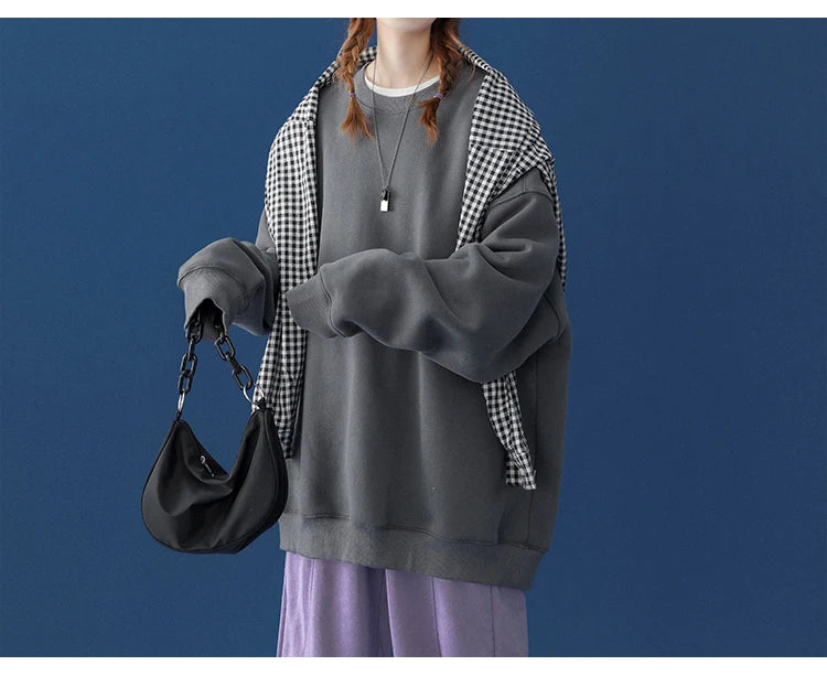 LEGIBLE 2025 Autumn Winter Woman's Hoodies Oversize Female Loose Solid Thicken Fleece Warm Women Sweatshirts Lady