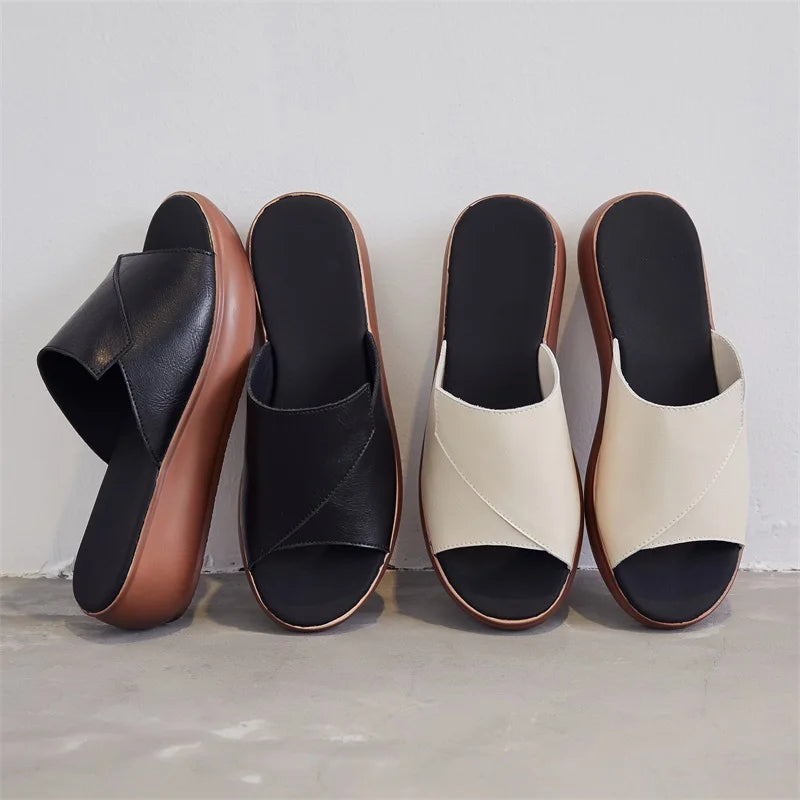 New Styles High Quality White Leather slippers for Woman Cow Light Weight Platform Wedge Sandals Low Prices Factory Oem