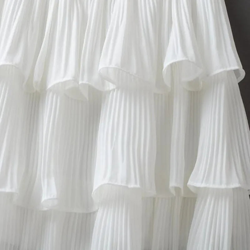 Summer Women Elasticity Waist Mini Skirt Ladies Chiffon Skirt Ladies Casual Cake Skirts Black White Femme Pleated Skirts