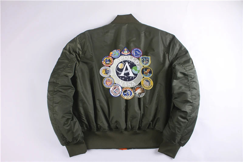 Winter bomber flight jacket vintage MA-1 APOLLO men coat streetwear warm varsity hip hop baseball letterman pilot us air force