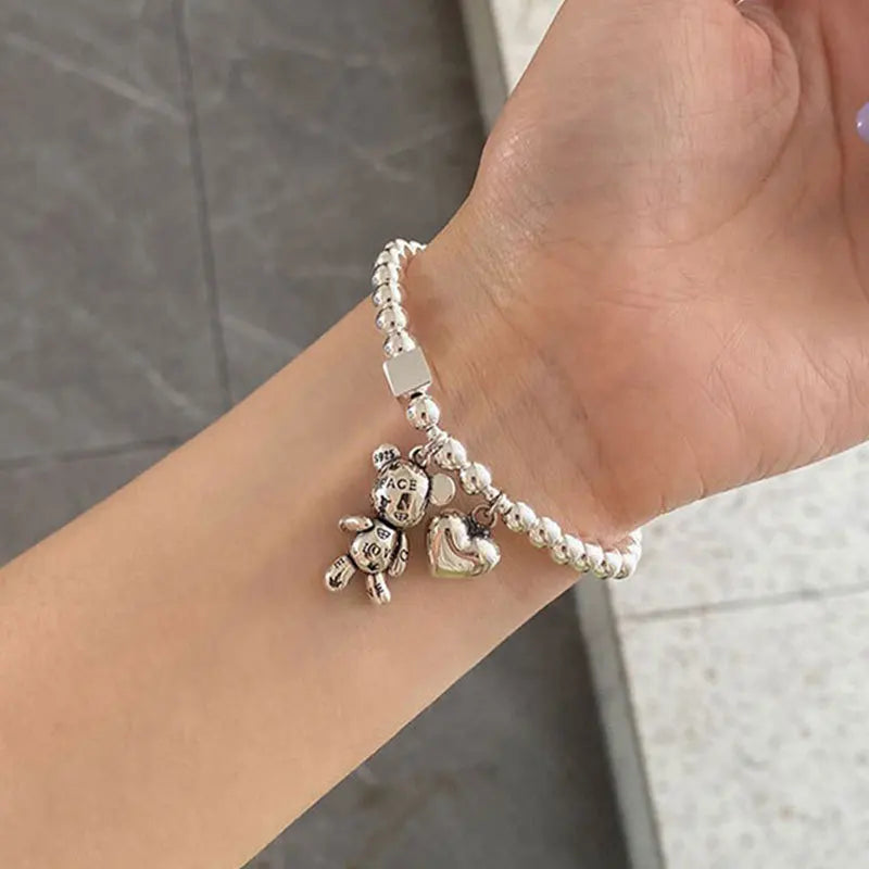 FOXANRY Stamp Bracelets for Women String of Beads Accessories Trend Vintage Simple Cute Bear Pendant Party Jewelry