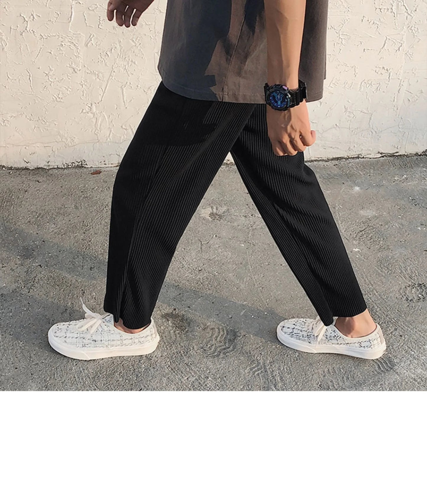 Pleated Pants Men Summer Straight Casual Pants Men Japanese Streetwear Loose Ice Silk Pants Mens Wide Leg Pants Man Trousers