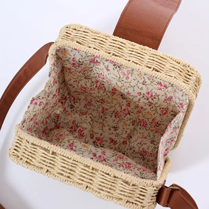 Hand-woven Women Straw Bag Ladies Shoulder Bags Beach Travel Crossbody Bag Female Small Rattan Box Handbag Shopper Totes Bohemia