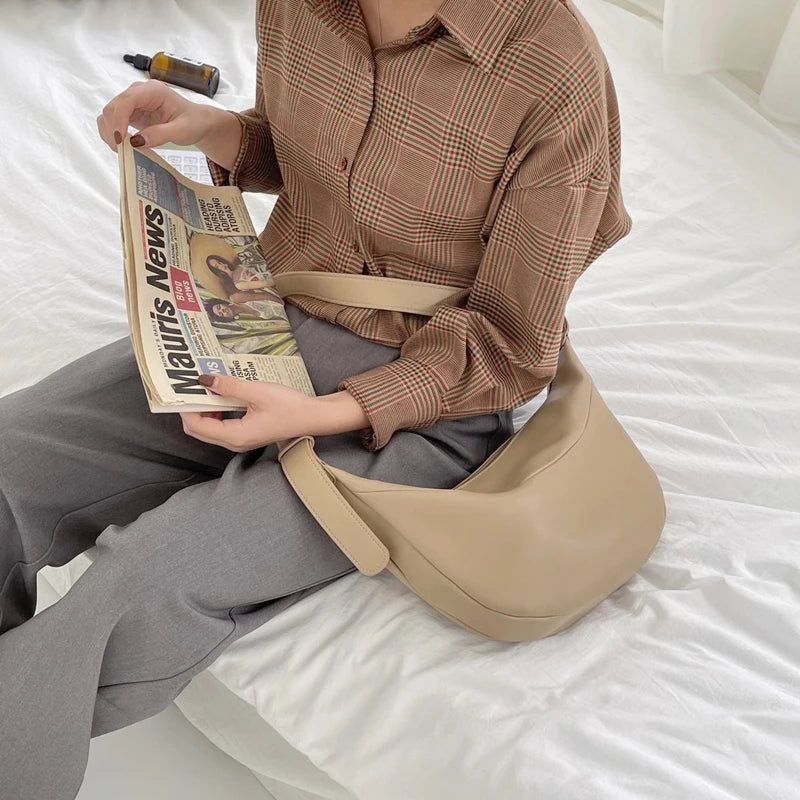 Zipper Women's Bag Korean Designer Middle Hobos Women Handbags High Quality PU Leather Ladies Shoulder Crossbody Bag Whole Sale