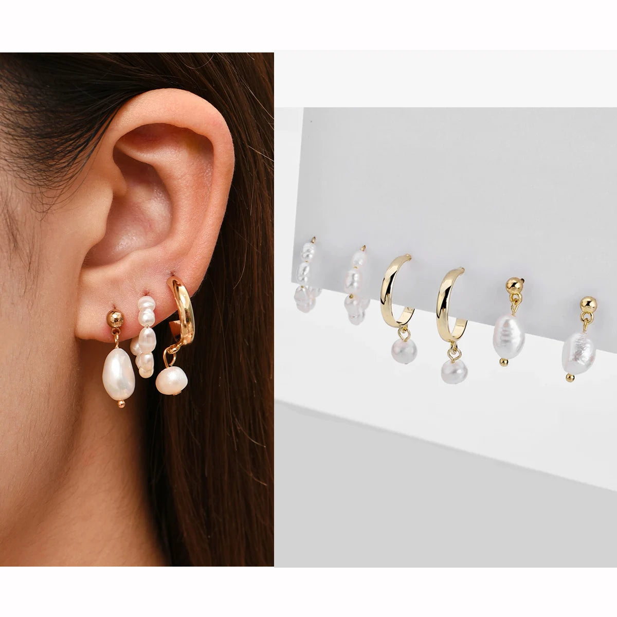 Punk Rock Helix Fake Cartilage Ear Cuff with Long Chain Circle Hoop Earrings Set for Women Tiny Piercing Huggie Earring Jewelry