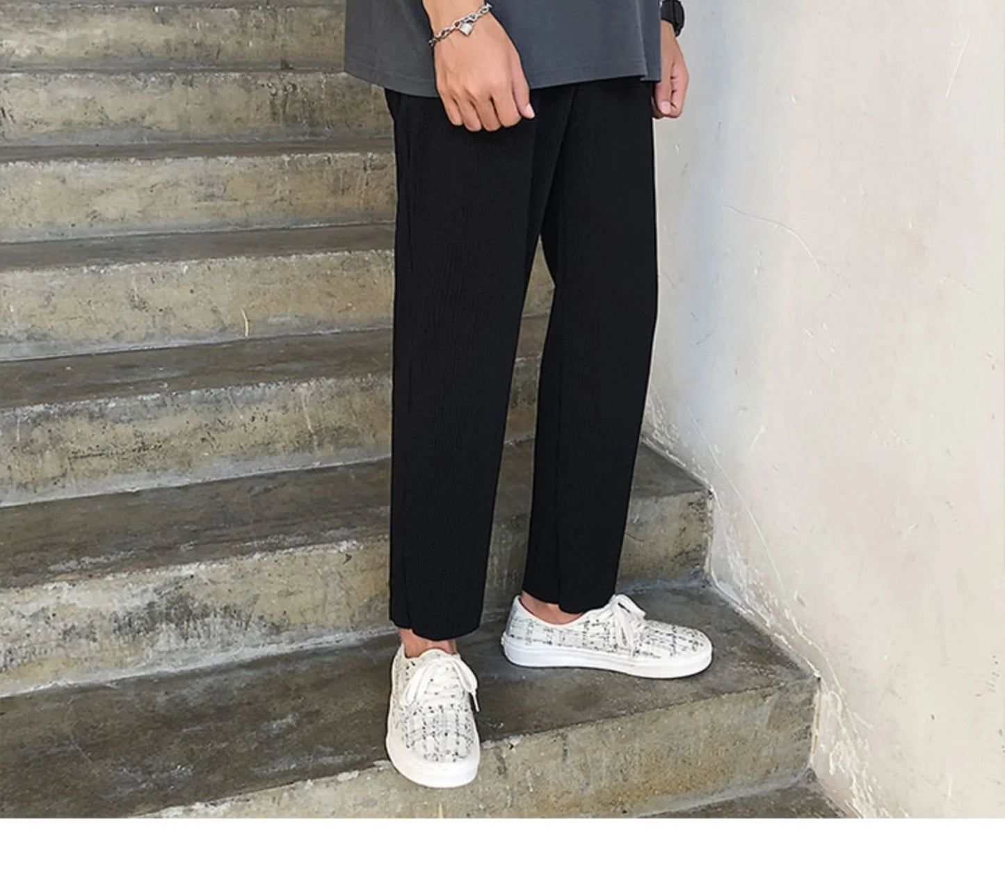 Pleated Pants Men Summer Straight Casual Pants Men Japanese Streetwear Loose Ice Silk Pants Mens Wide Leg Pants Man Trousers