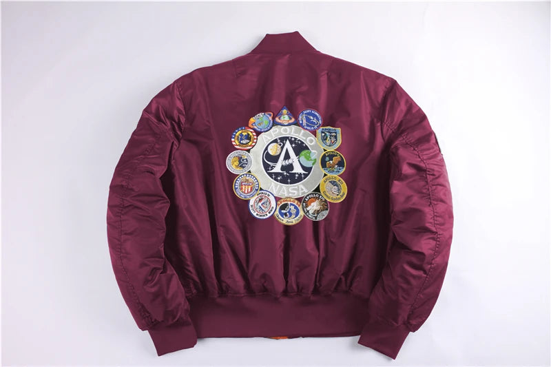 Winter bomber flight jacket vintage MA-1 APOLLO men coat streetwear warm varsity hip hop baseball letterman pilot us air force