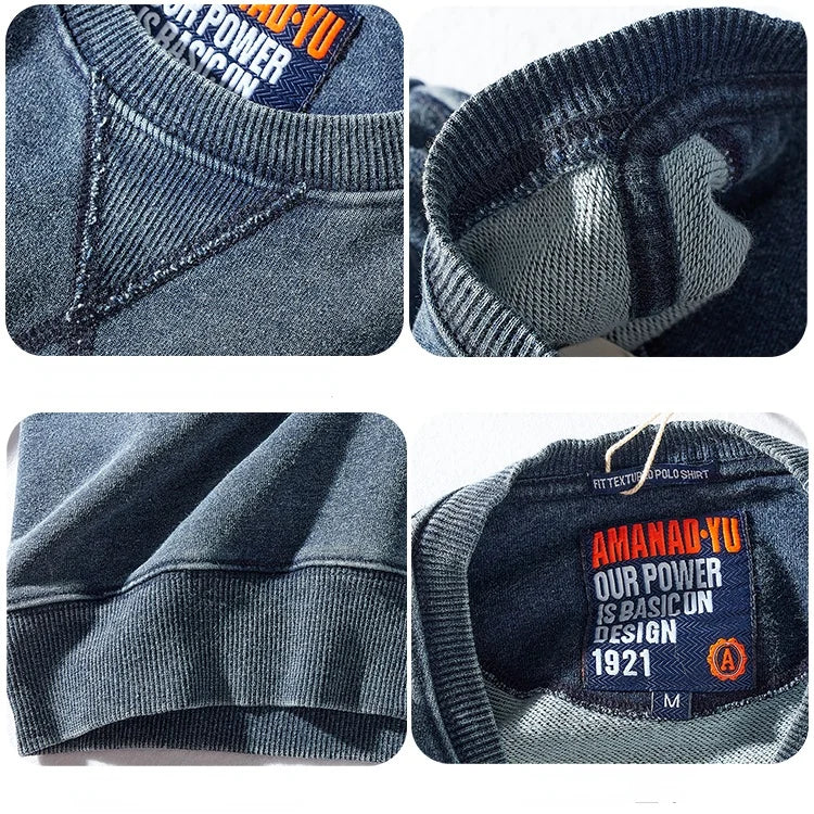 Autumn and Winter New American round Neck Sweater Men 's Washed Long-Sleeved Shirt Knitted Sports Pullover