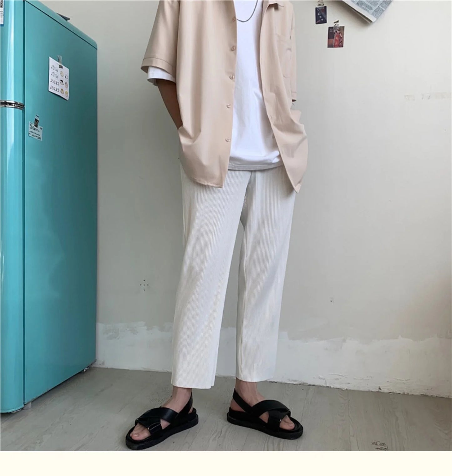 Pleated Pants Men Summer Straight Casual Pants Men Japanese Streetwear Loose Ice Silk Pants Mens Wide Leg Pants Man Trousers
