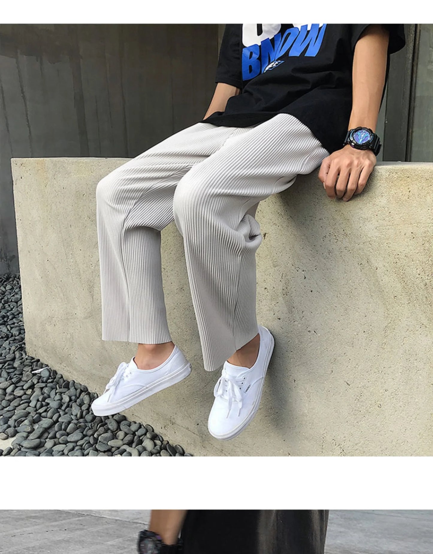 Pleated Pants Men Summer Straight Casual Pants Men Japanese Streetwear Loose Ice Silk Pants Mens Wide Leg Pants Man Trousers