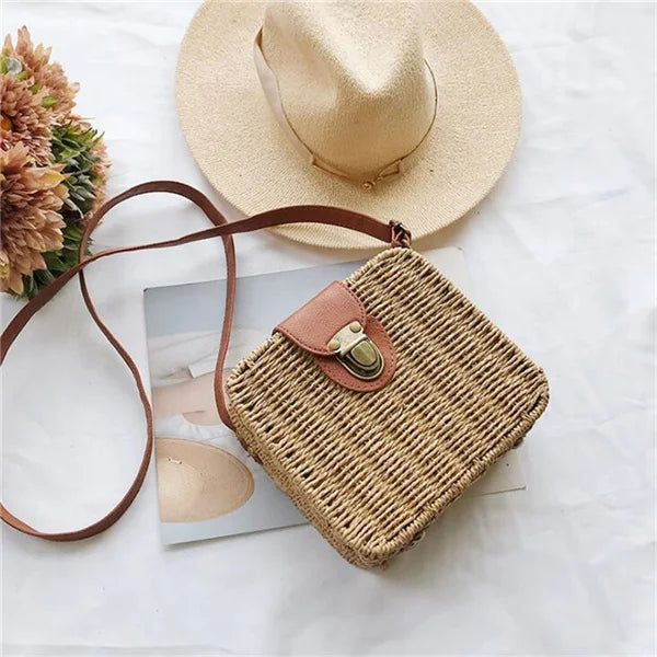 Hand-woven Women Straw Bag Ladies Shoulder Bags Beach Travel Crossbody Bag Female Small Rattan Box Handbag Shopper Totes Bohemia