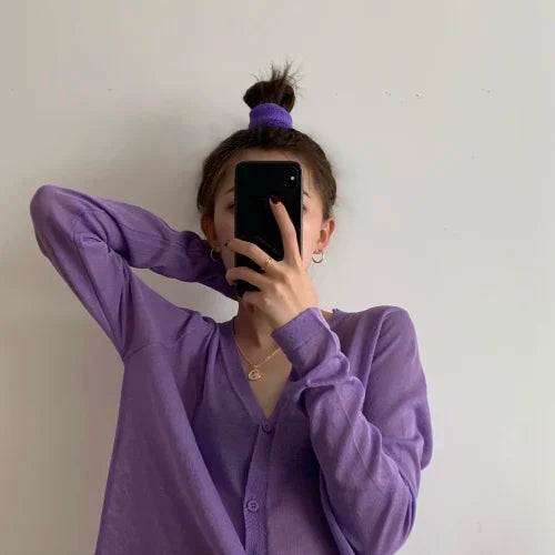 Cardigan Shirt Women Tops Korean Long Sleeve Cardigan Summer Tops V Neck Thin Knitted Sunscreen Shirt Sweater Blusas Mujer E600