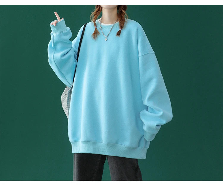 LEGIBLE 2025 Autumn Winter Woman's Hoodies Oversize Female Loose Solid Thicken Fleece Warm Women Sweatshirts Lady