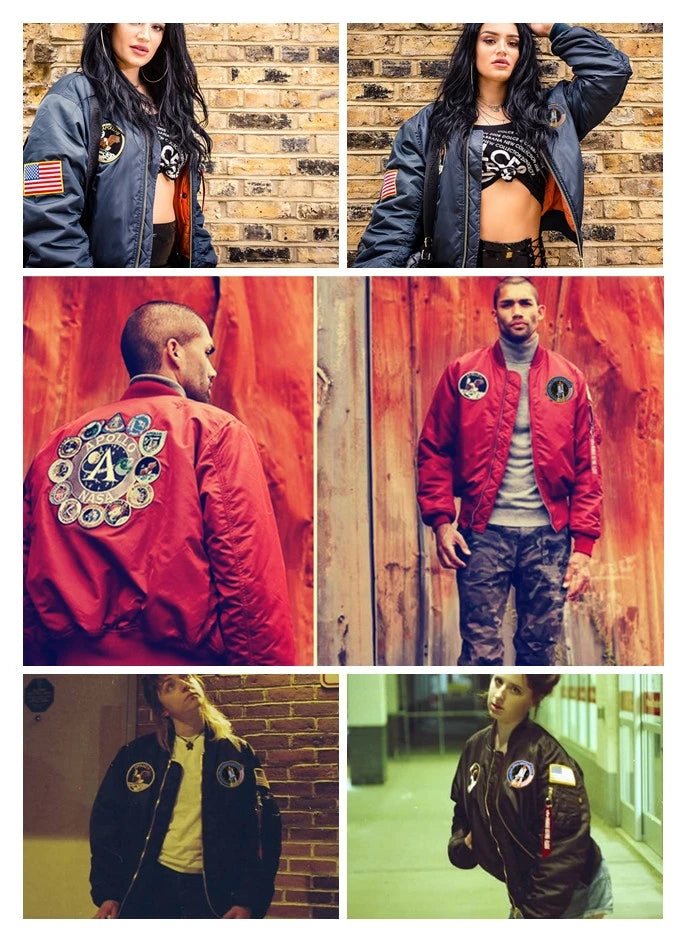 Winter bomber flight jacket vintage MA-1 APOLLO men coat streetwear warm varsity hip hop baseball letterman pilot us air force