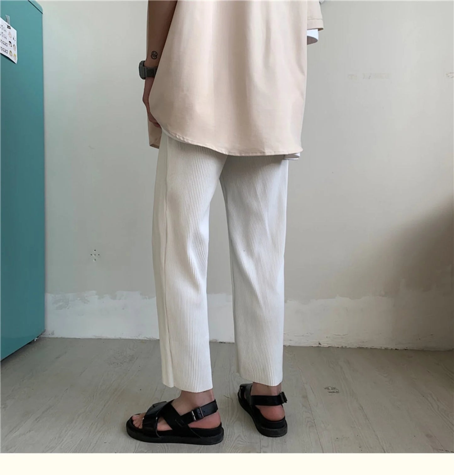 Pleated Pants Men Summer Straight Casual Pants Men Japanese Streetwear Loose Ice Silk Pants Mens Wide Leg Pants Man Trousers