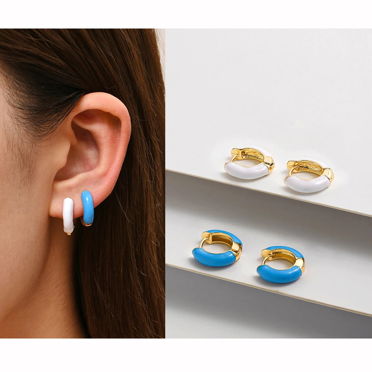Punk Rock Helix Fake Cartilage Ear Cuff with Long Chain Circle Hoop Earrings Set for Women Tiny Piercing Huggie Earring Jewelry