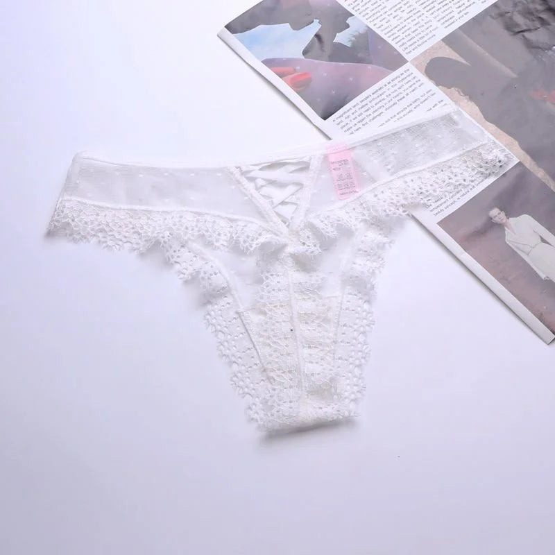 SP&CITY European Bandage Lace Transparent Women's Underwear Sexy Thongs See Trough Hollow Out Panties Mesh Seamless Briefs Tanga
