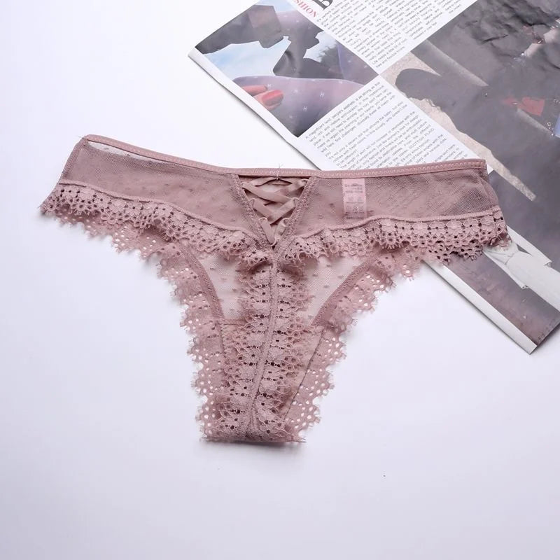 SP&CITY European Bandage Lace Transparent Women's Underwear Sexy Thongs See Trough Hollow Out Panties Mesh Seamless Briefs Tanga