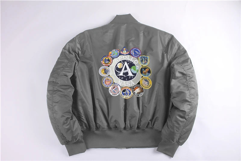 Winter bomber flight jacket vintage MA-1 APOLLO men coat streetwear warm varsity hip hop baseball letterman pilot us air force