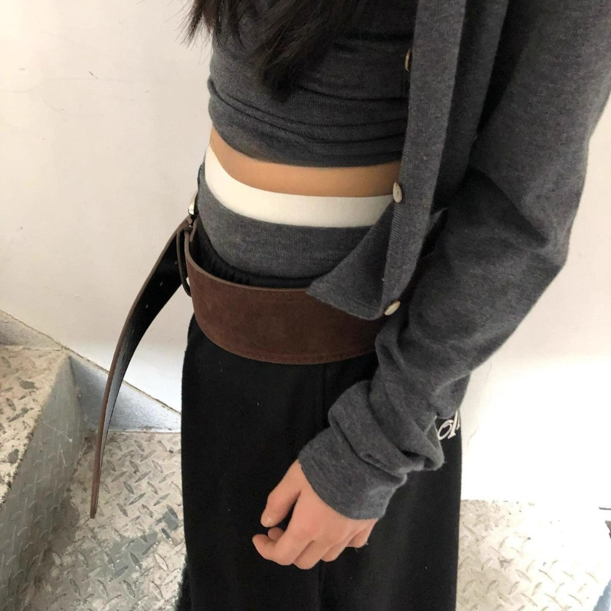 Wide Belt Niche Retro Y2g Hot Girl Suede Frosted Wide-brimmed Belt Silver Buckle