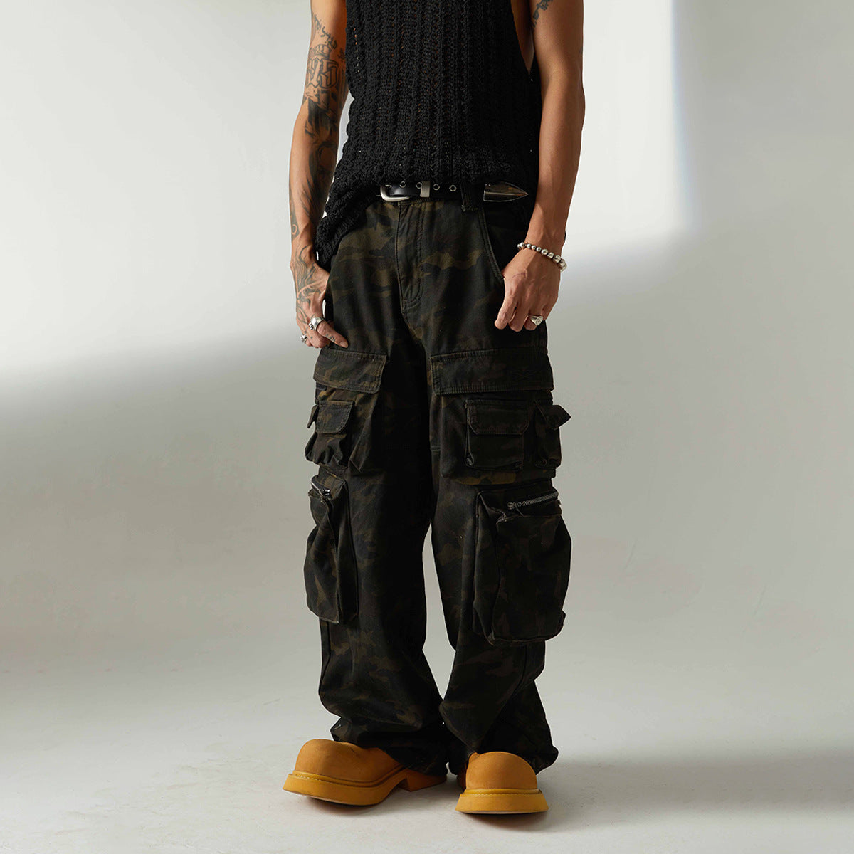 New Style Waste Soil Style High Street American Camouflage Workwear Wide Leg Pants
