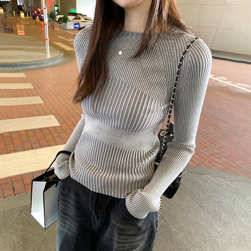 Women's Round Neck Hollow Sweater For Autumn And Winter Within Stripe Thickening