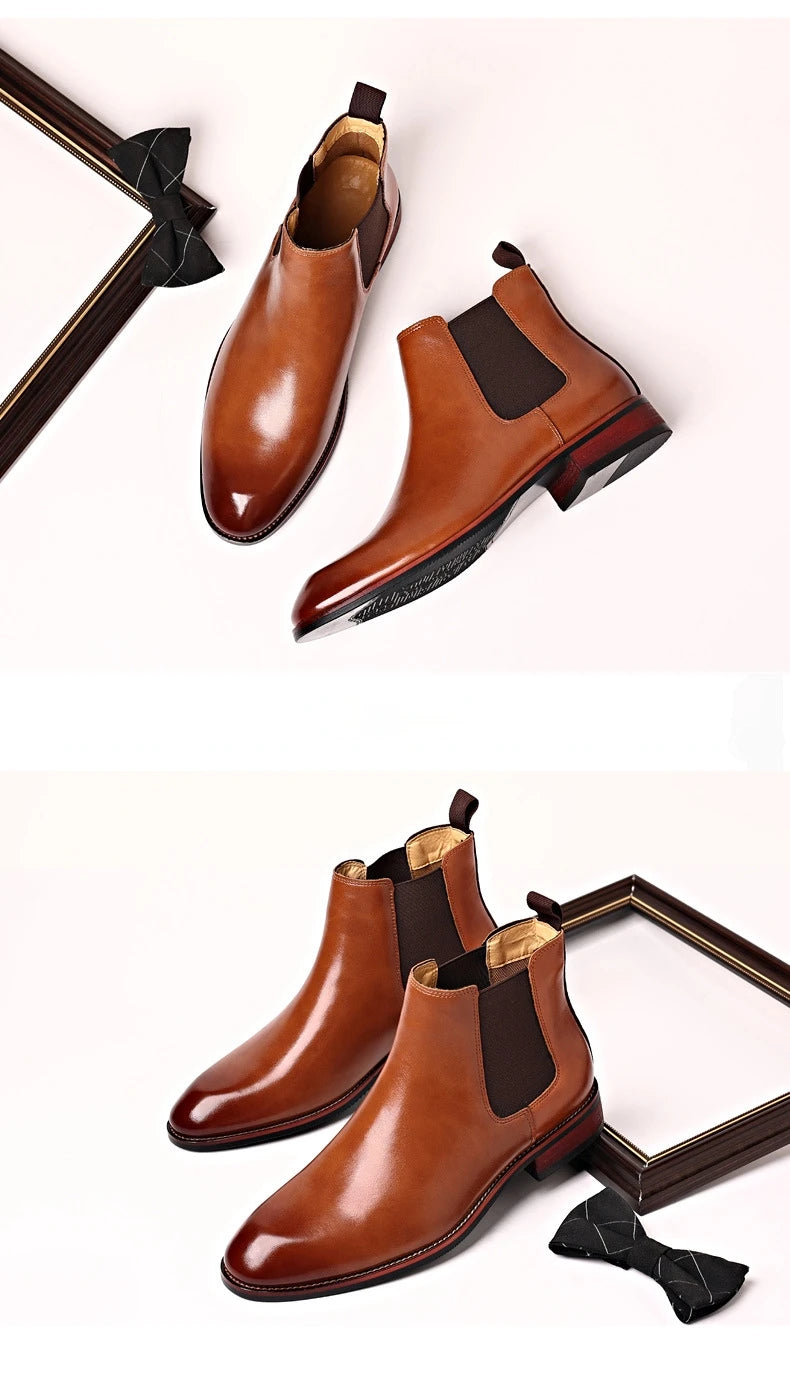 Men's Classic Retro Chelsea Boots Mens Fashion Leather Ankle Boots Men British Style Short Boots High-top Casual Shoes