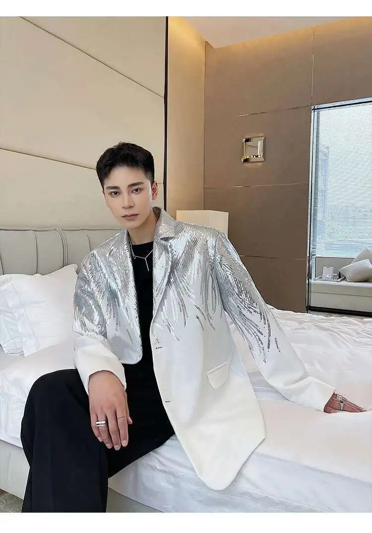 IEFB Embroidery Sequin Trendy Casual Men's Blazer Spring New Fashion Male Jacket Streetwear Suit Coat Personality 9Y9245