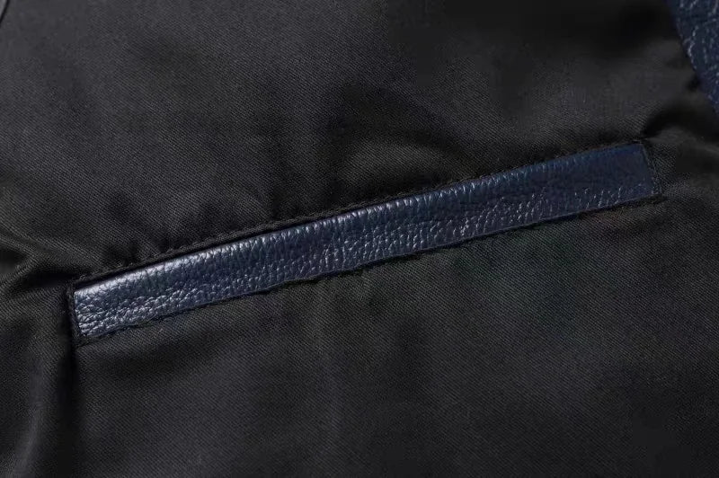 New Navy Blue Top Layer Cowhide Genuine Leather Jacket Men's Short Slim Fit Retro Motorcycle Lapel Casual Jacket Trendy
