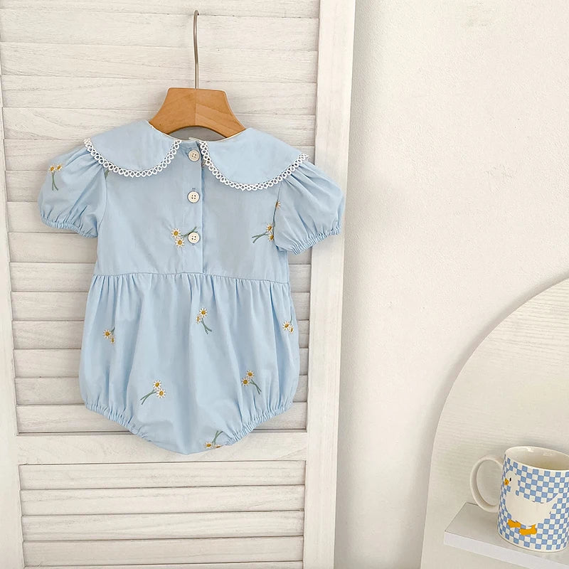New Summer Newborn Clothes Kids Baby Girls Rompers 4 Colors New Infant Kids Baby Girls Embroider Flower Baby Rompers Clothes