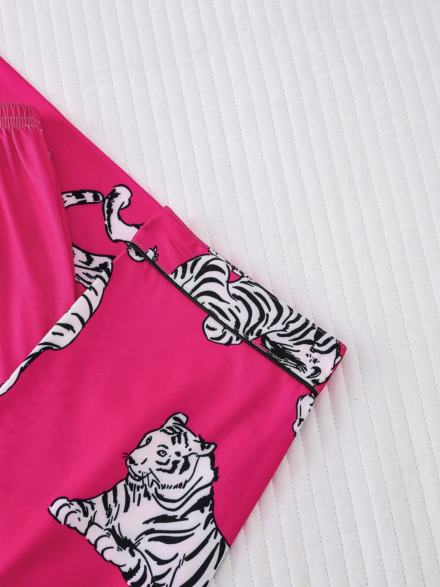 Animal tiger print pajama set for women casual button-down lapel long-sleeved top and loose trousers women's loungewear