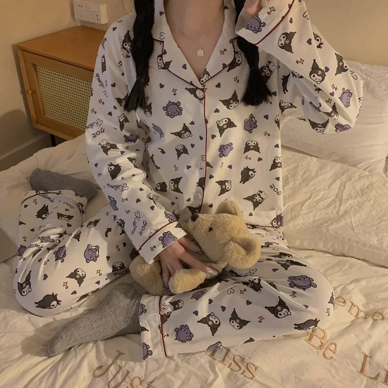 Sanrio Kuromi Hello Kitty Melody Pajamas for Women Kawaii Cartoon Loose Sleepwear Pajamas Sets Short Clothes Christmas Gift