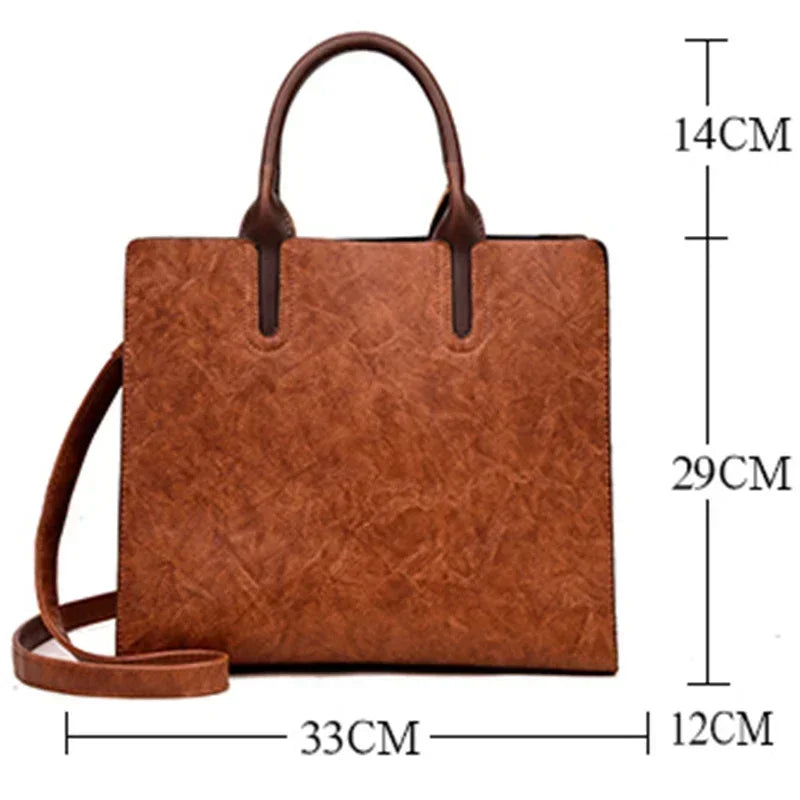 Vintage OIL SKIN Leather Big Casual Tote Women Bags High Quality Women's Handbags Shoulder Crossbody Bags Brown Black Sac A Main
