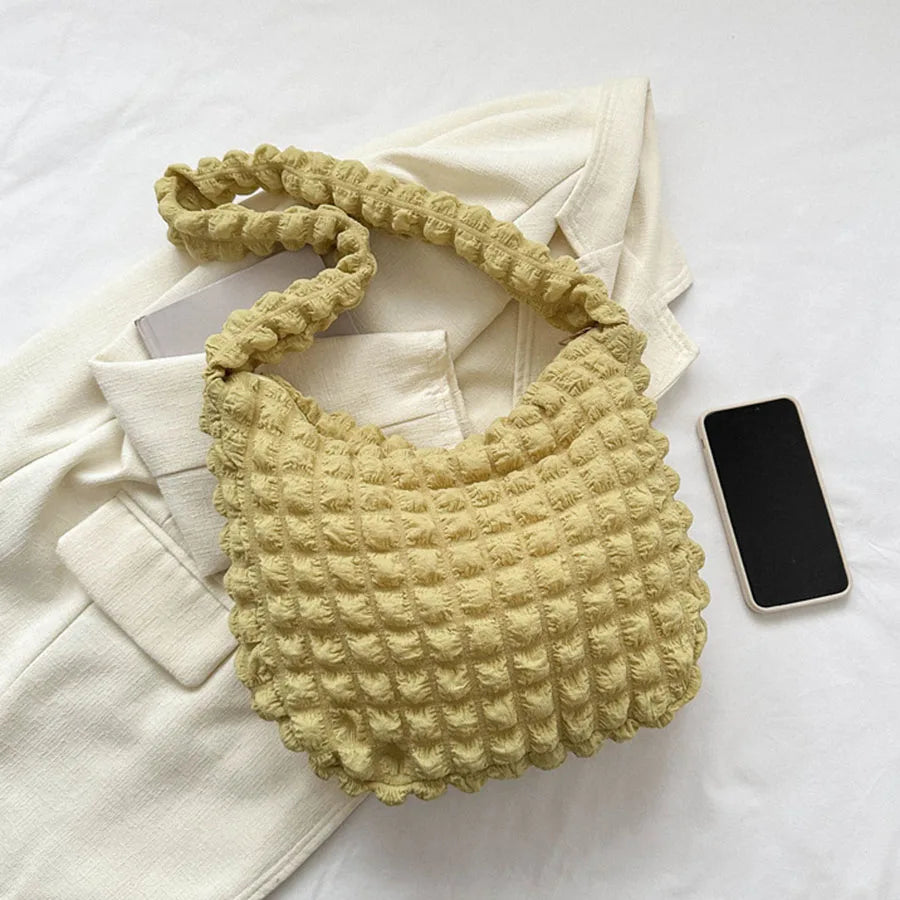 Crossbody Bag With Pleated Design Embroidered Plaid Shoulder Bag Underarm Bags Simple Large Capacity Quilted Tote Bags For Women