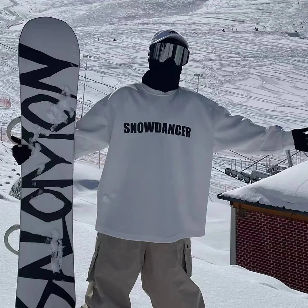 Pullover Ski Suit Unisex Loose Plus Velvet Windproof Waterproof Sweater 2025 Spring Fashion Print Y2k Long-Sleeved Top For Men