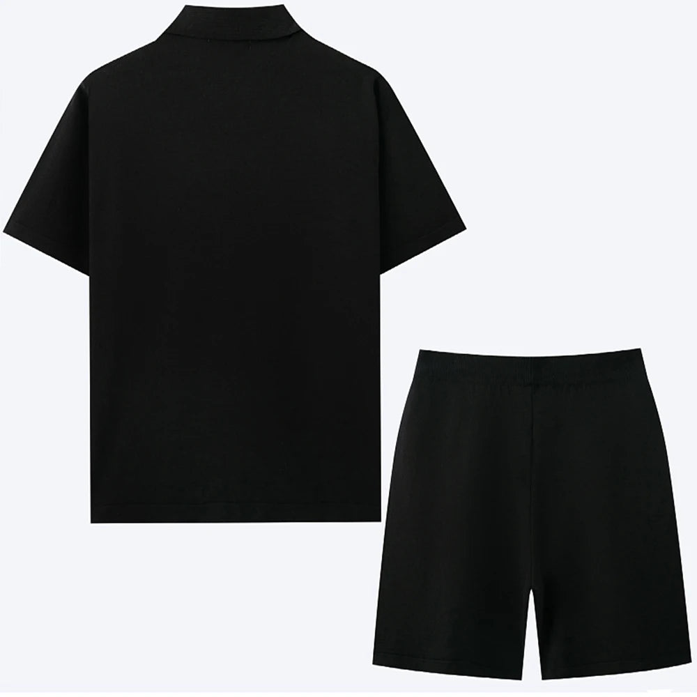 Men's Cardigan Knitted Short-Sleeved Shorts Suit Retro Casual Fashion Trend Loose Breathable Daily 2025 Summer New Men's Suit